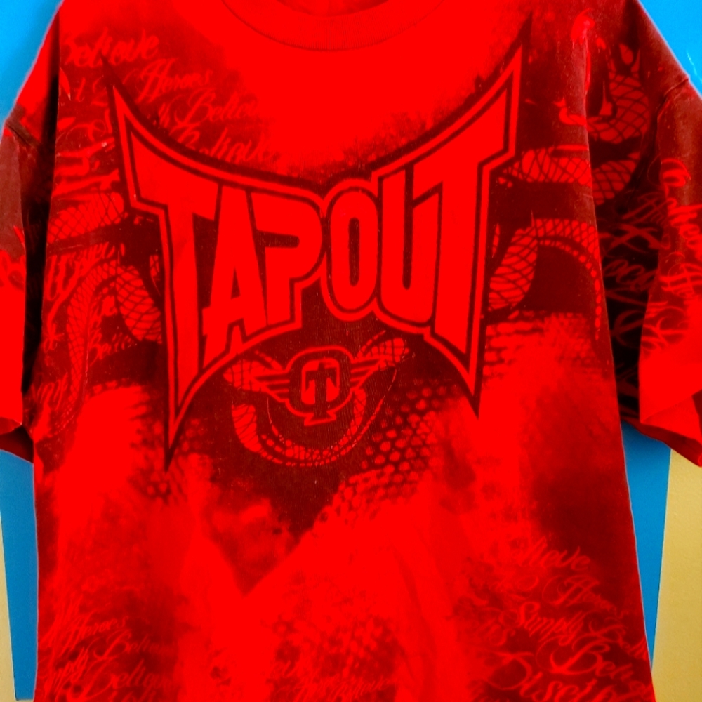 Bold red XL Tap Out tee for style and comfort. Logo front and durable material f
